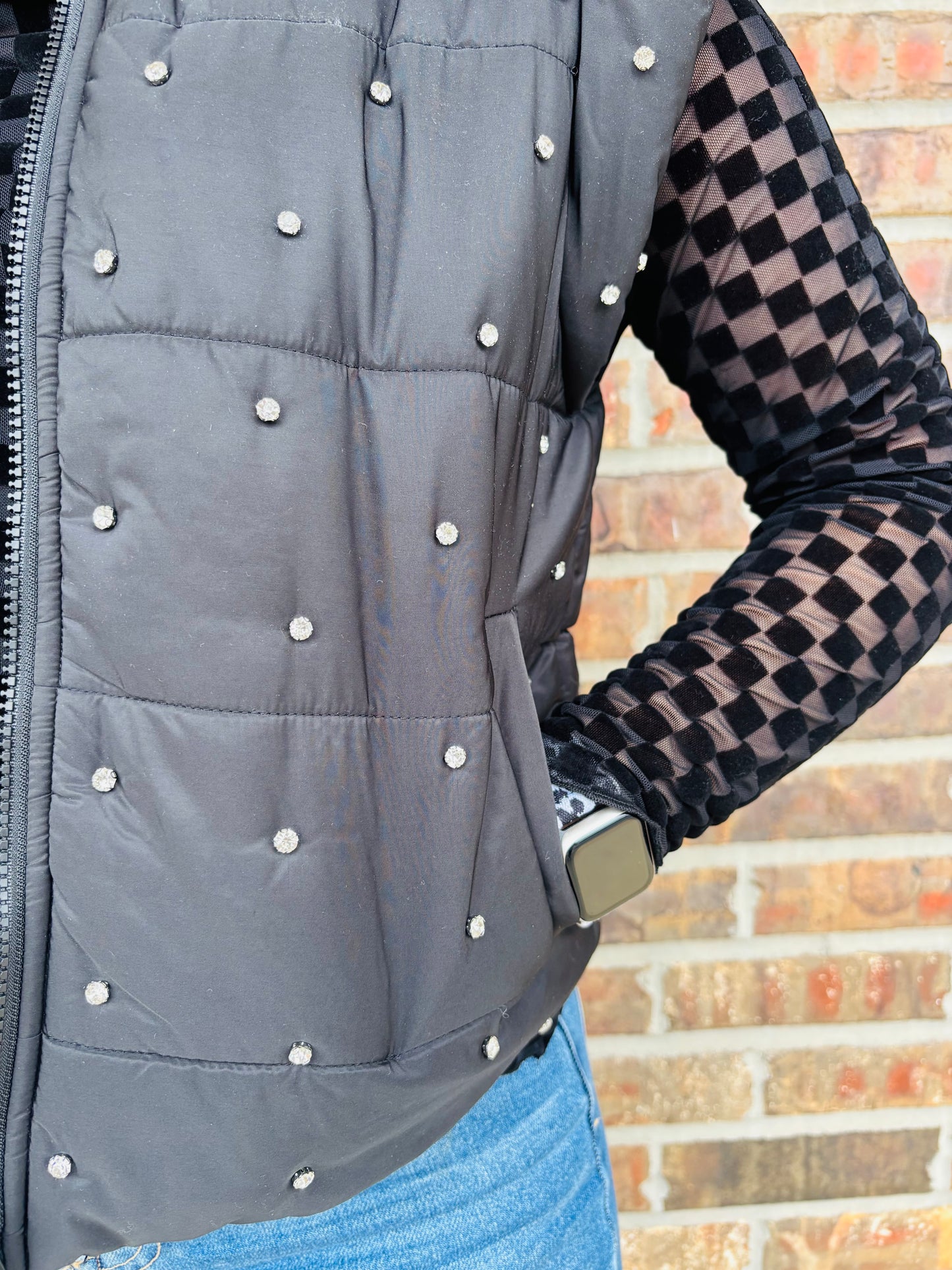 Embellished Rhinestone Puffer Vest