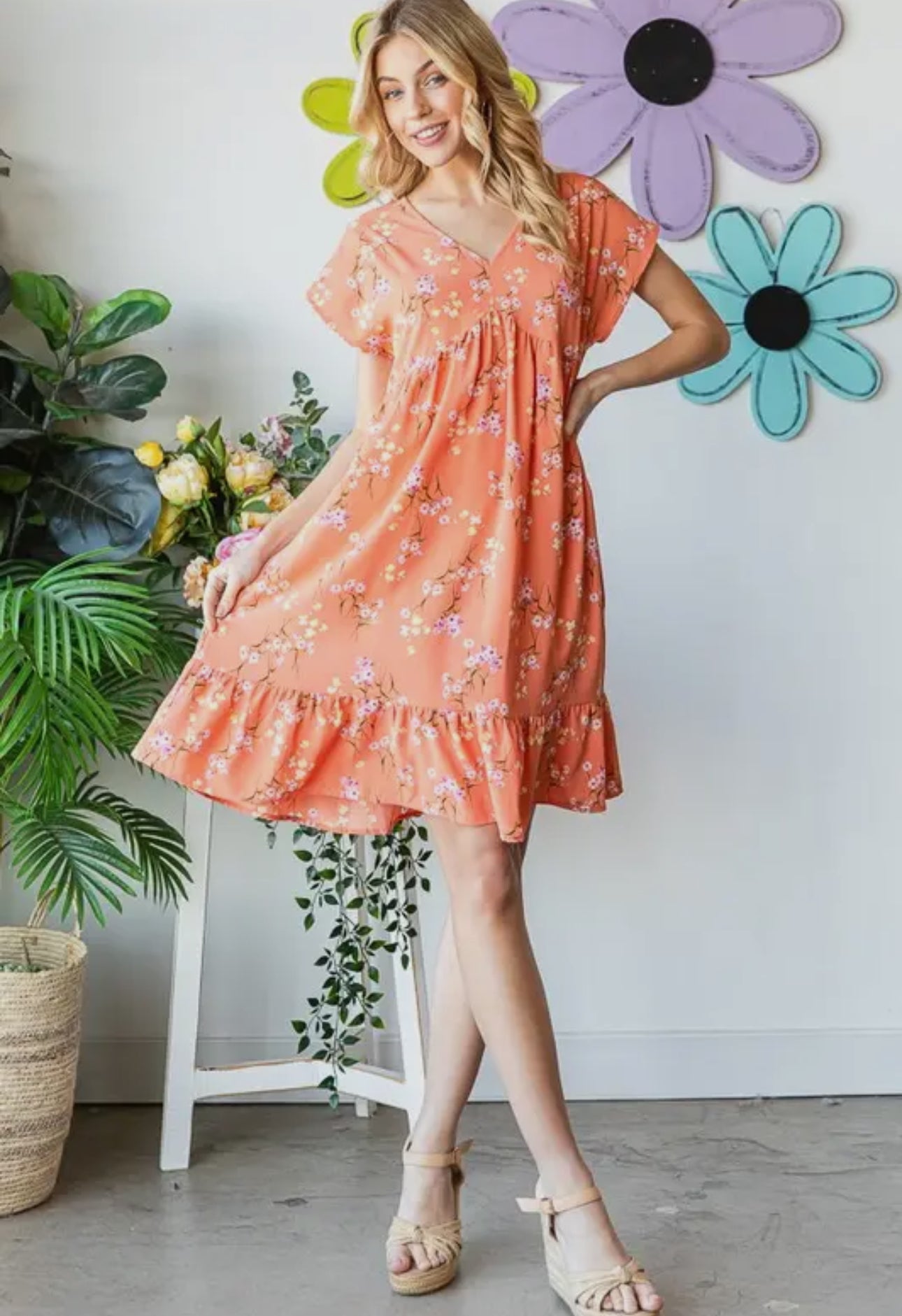 Coral Floral Dress