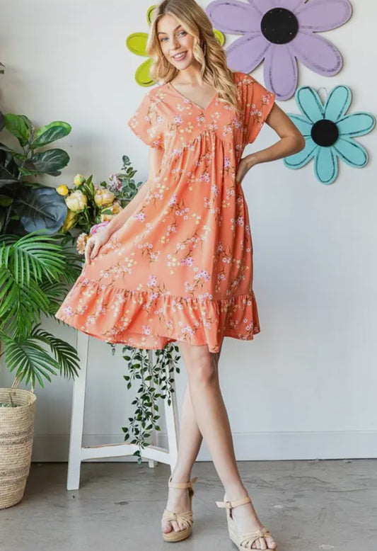 Coral Floral Dress