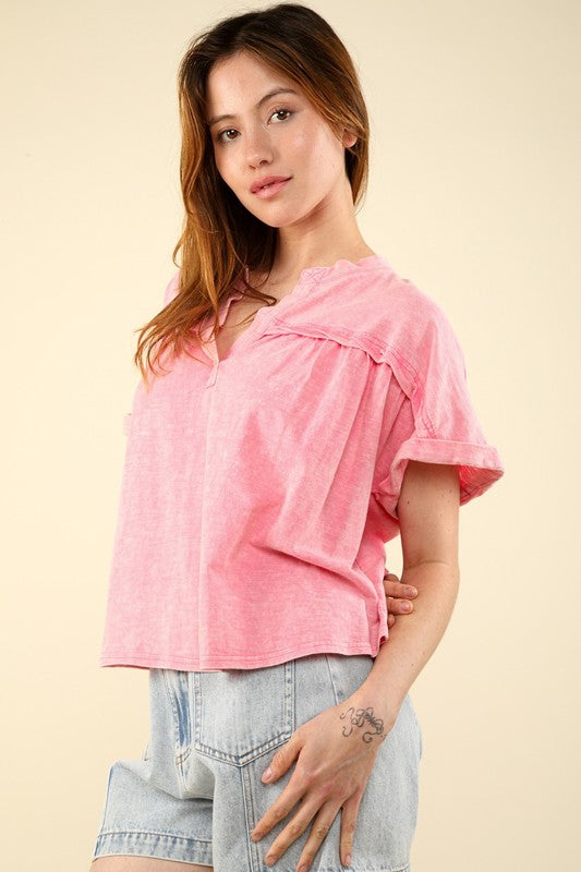 Evelyn Washed V-Neck Top