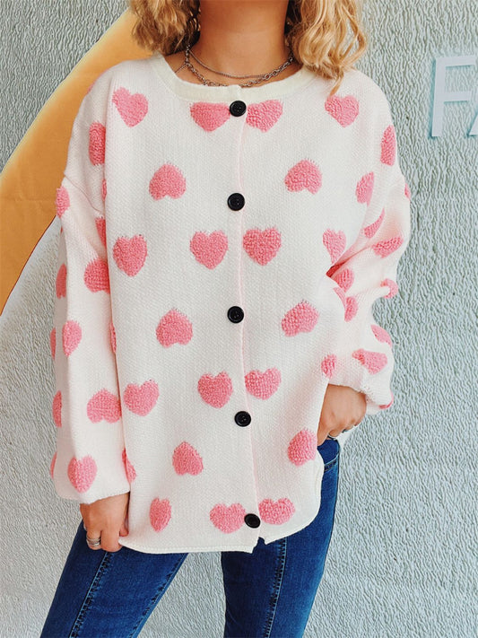 Heart Button Up Long Sleeve Cardigan