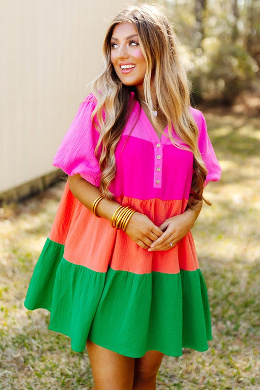 Kendra Multicolor Puff Sleeve Dress