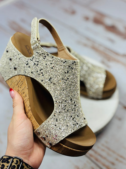 Beige Glitter Carley Wedge