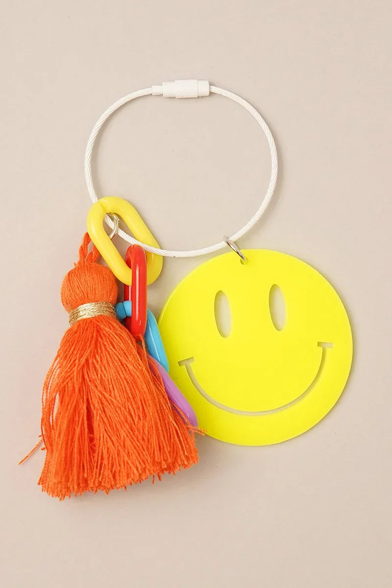 Colorful Happy Face Tassel Keychain Bag Charms