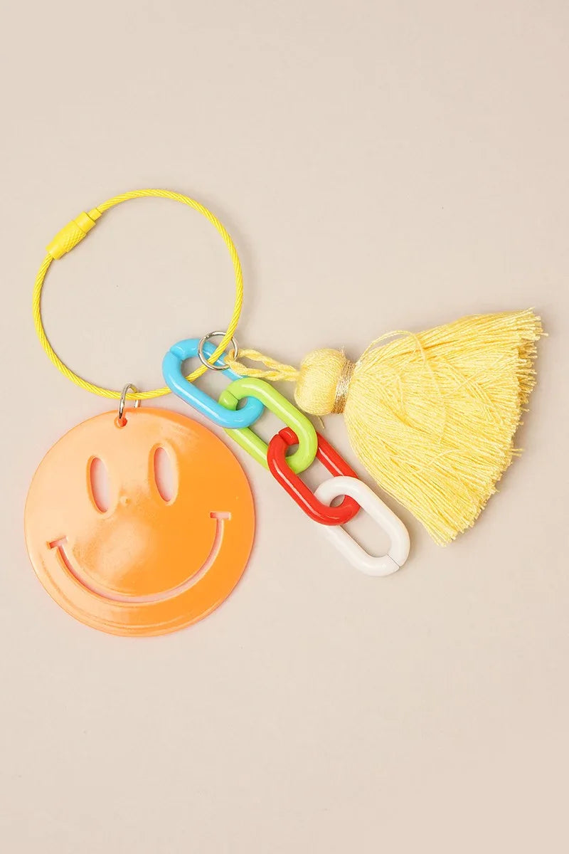 Colorful Happy Face Tassel Keychain Bag Charms