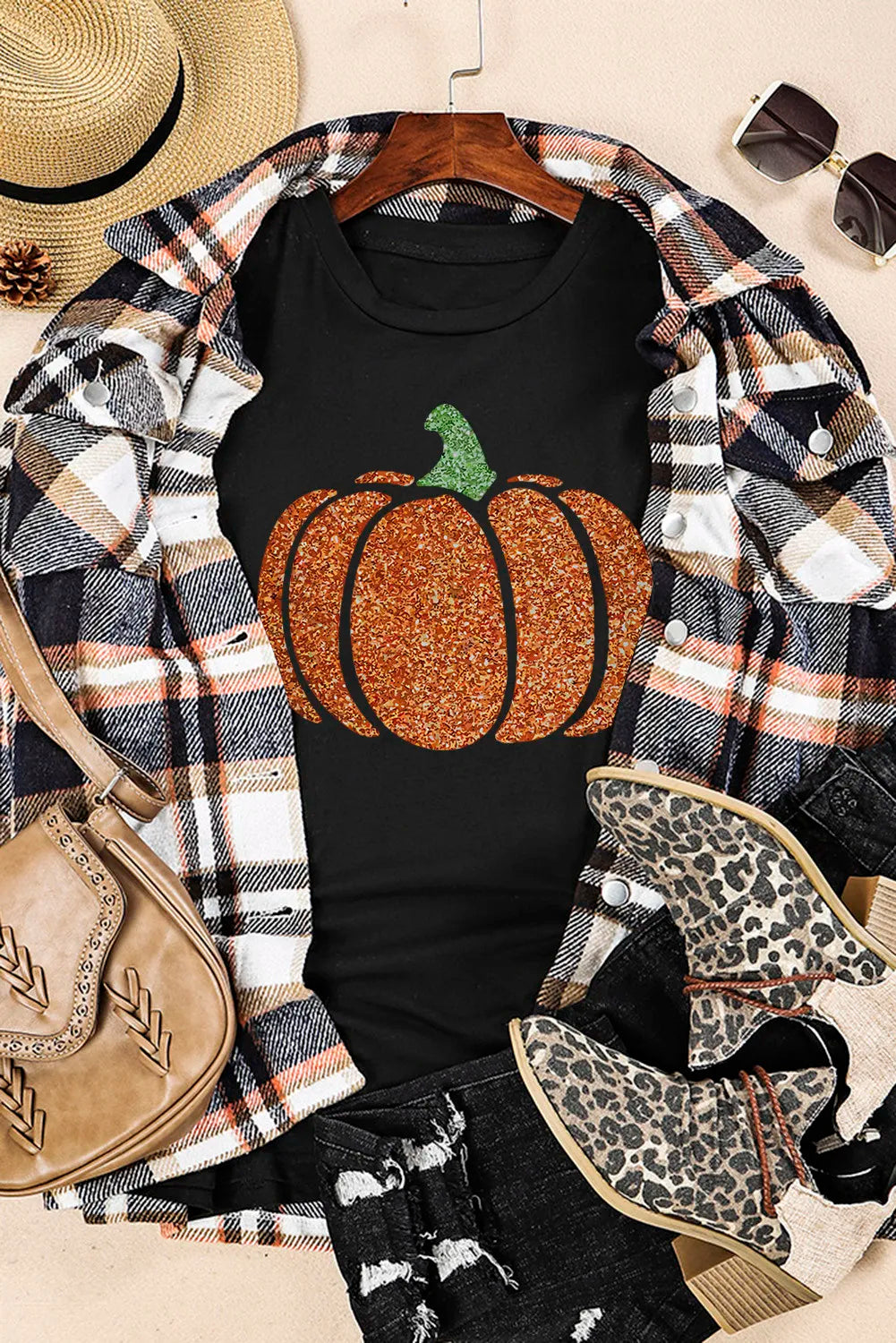 Pumpkin Round Neck Short Sleeve T-Shirt