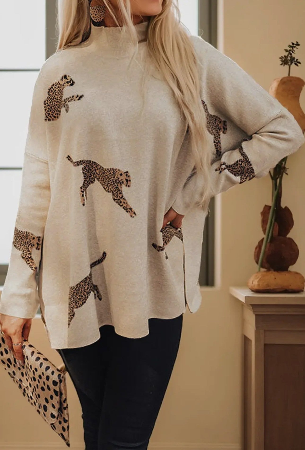 Leopard High Neck Sweater