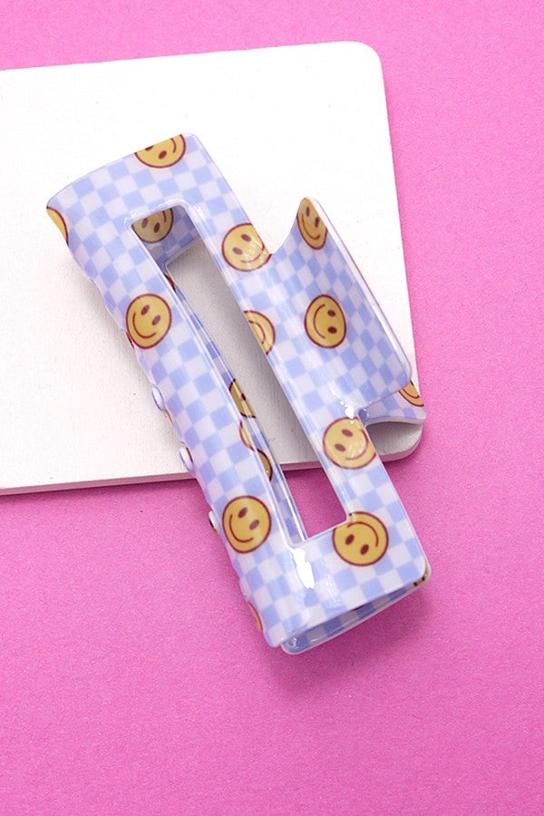 Jumbo Checkered Smiley Claw Clip
