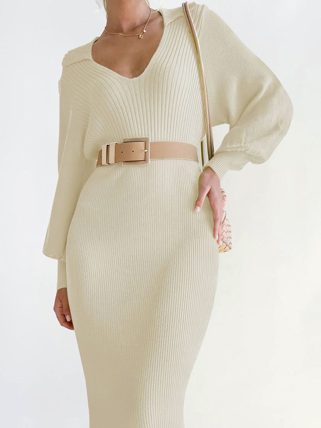 Tied Long Sleeve Wrap Sweater Dress