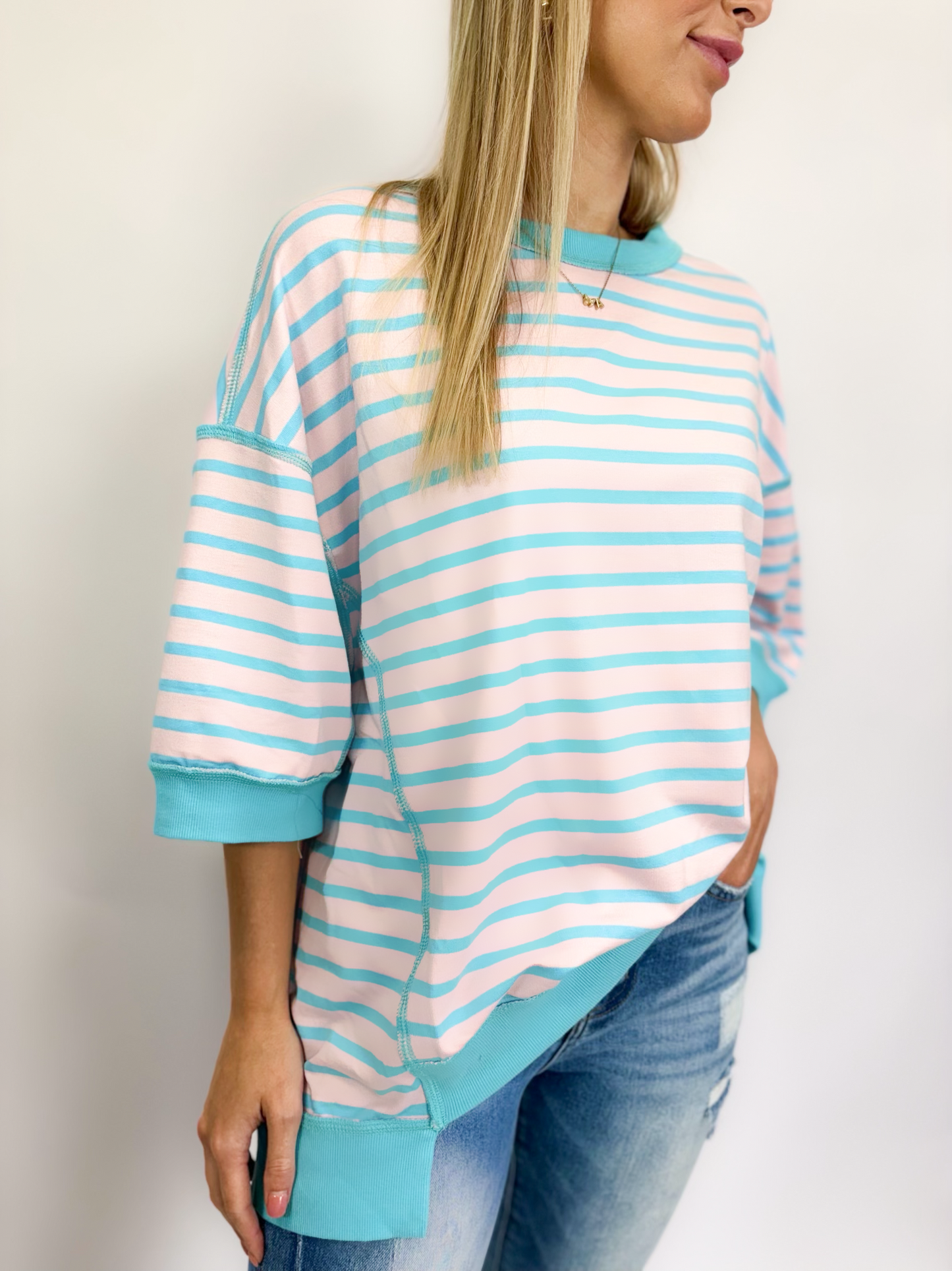 Christy Striped Top in Turquoise