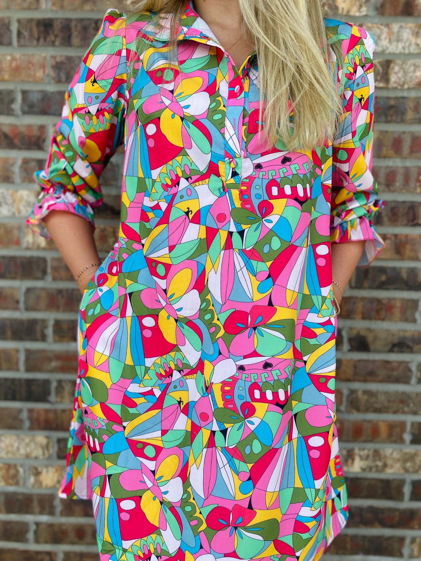 Abstract Print Buttoned Dress