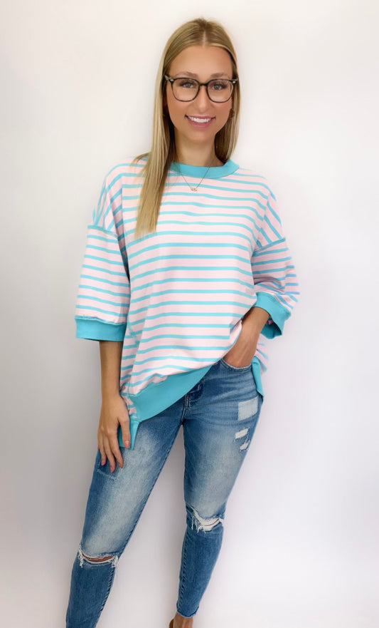 Christy Striped Top in Turquoise