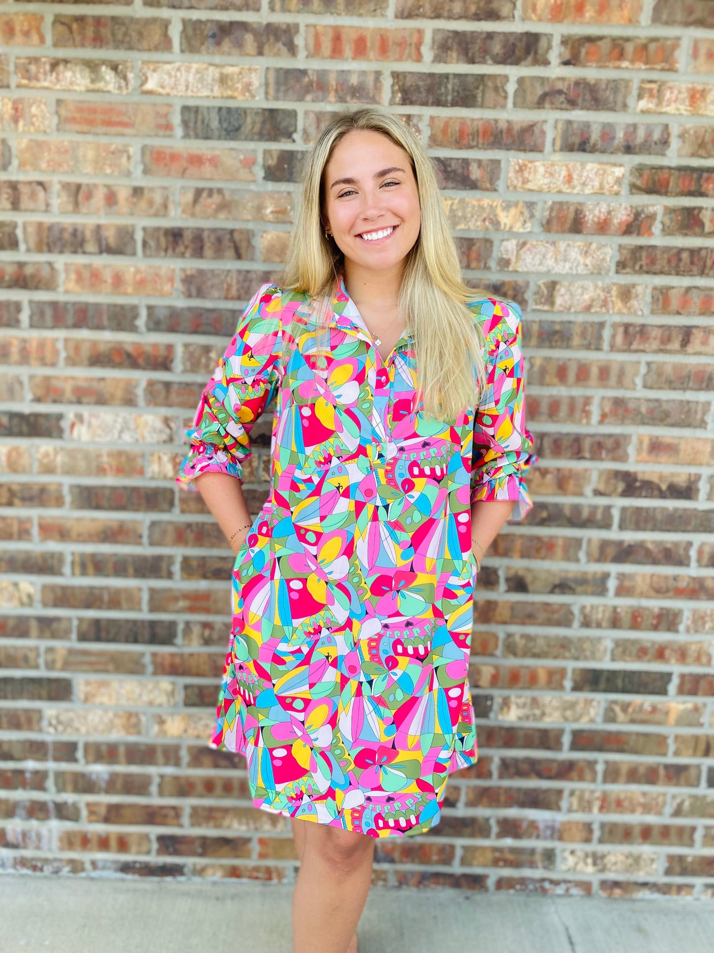 Abstract Print Buttoned Dress