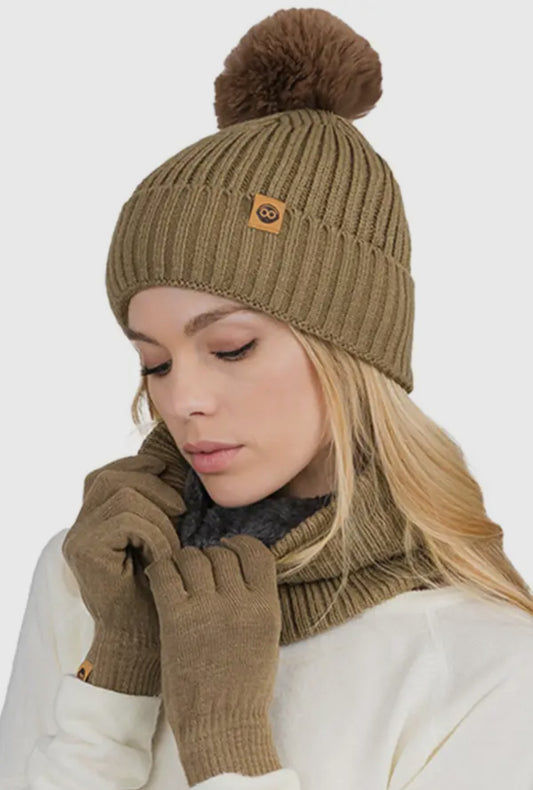 Ribbed Beanie, Scarf & Glove Set