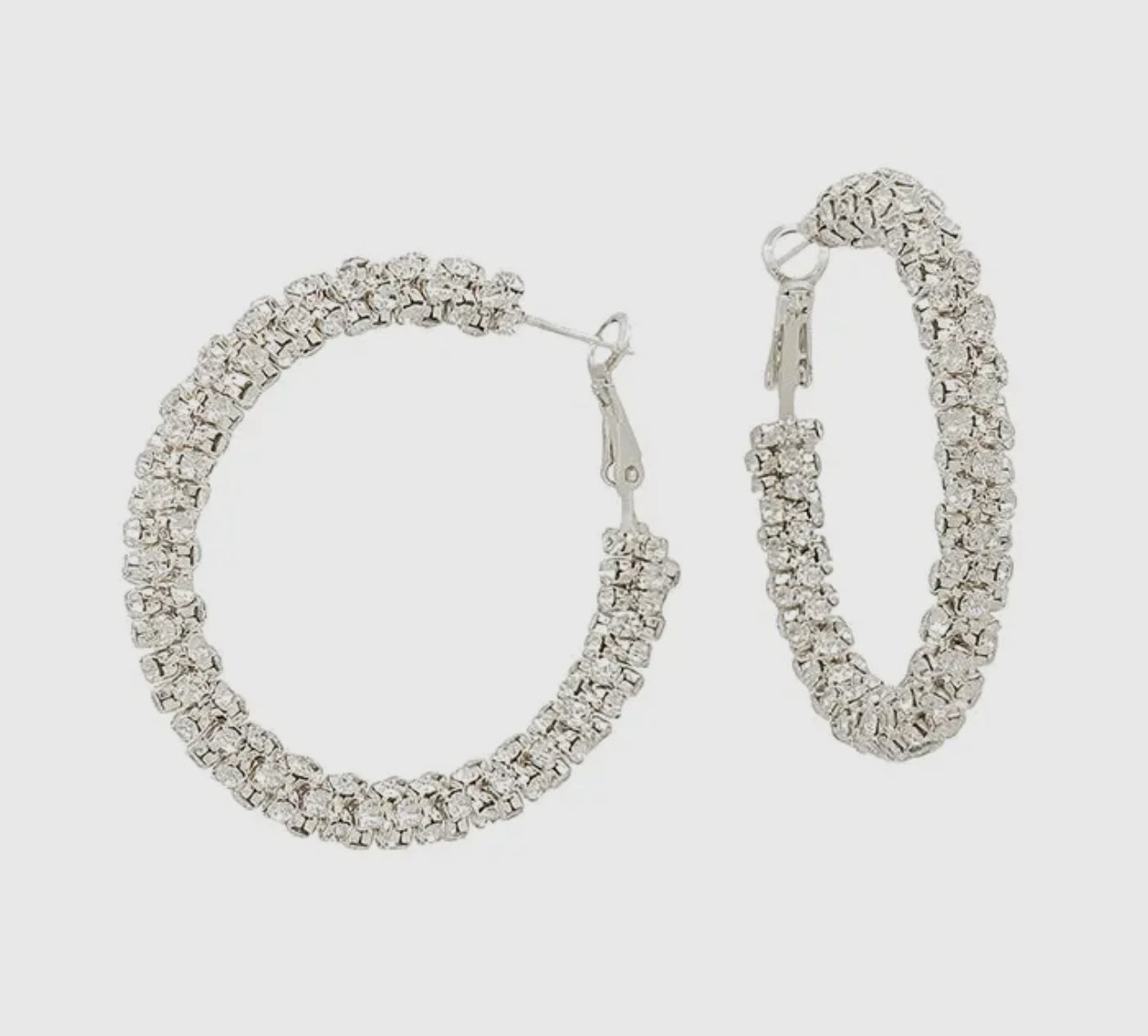 Crystal studded silver hoop 1.8in