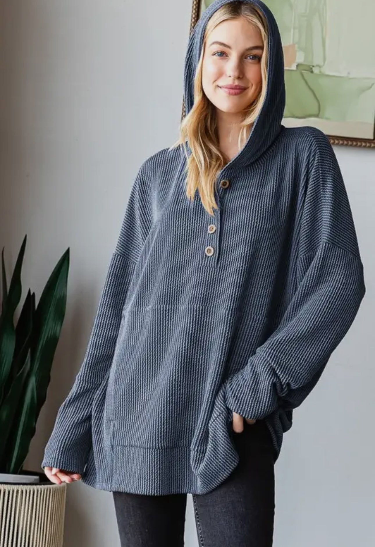 Kenna Urban Ribbed Kangaroo Hoodie