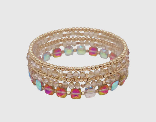 Multi Iridescent Crystal Bracelet Set