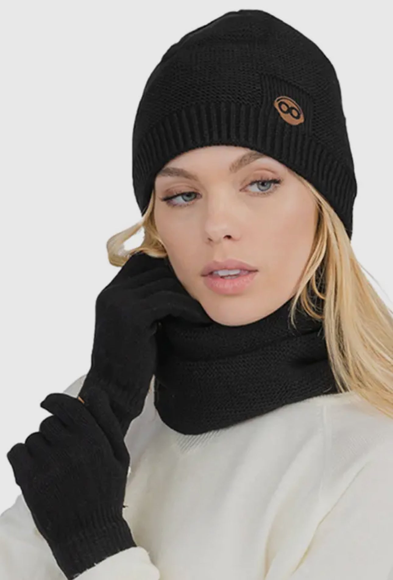 Garter Ribbed Beanie Scarf & Glove Set