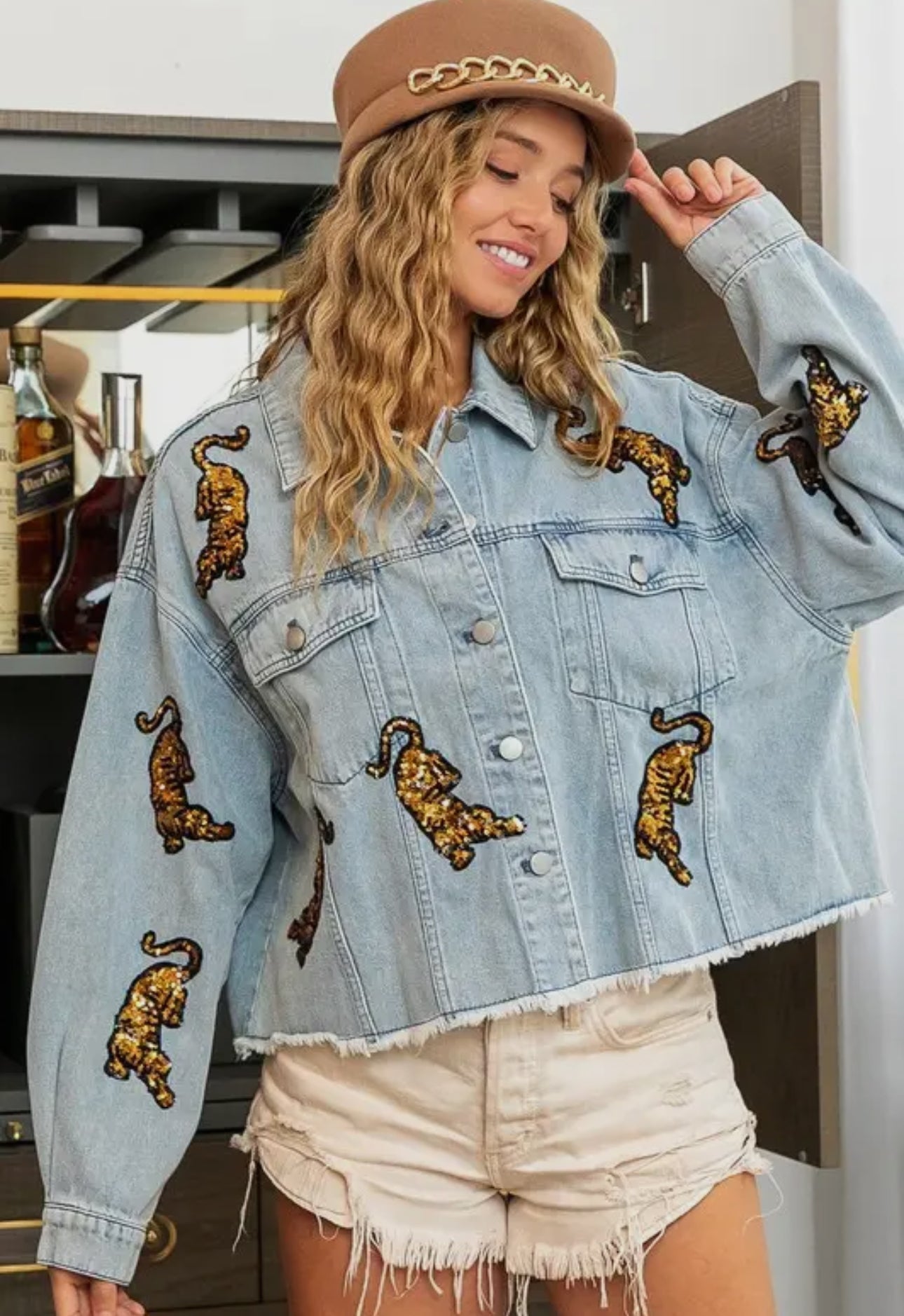 Sequin Tiger Denim Jacket