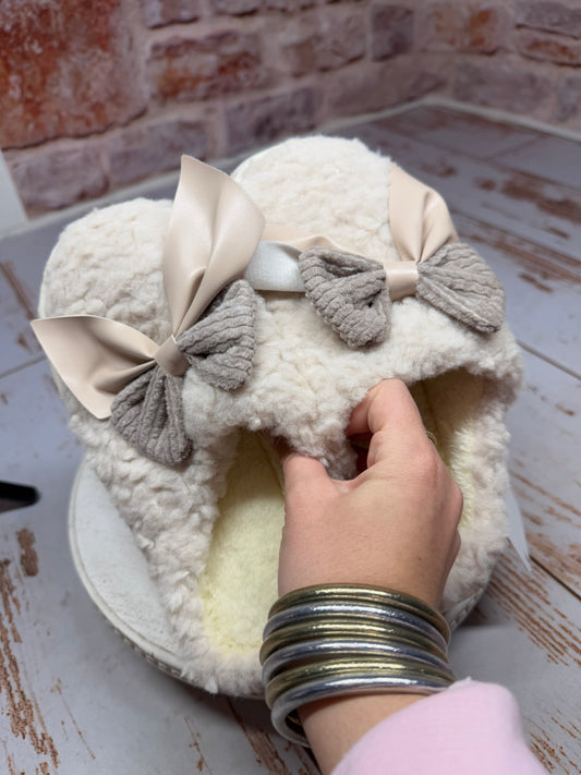 Plush Bow Slippers