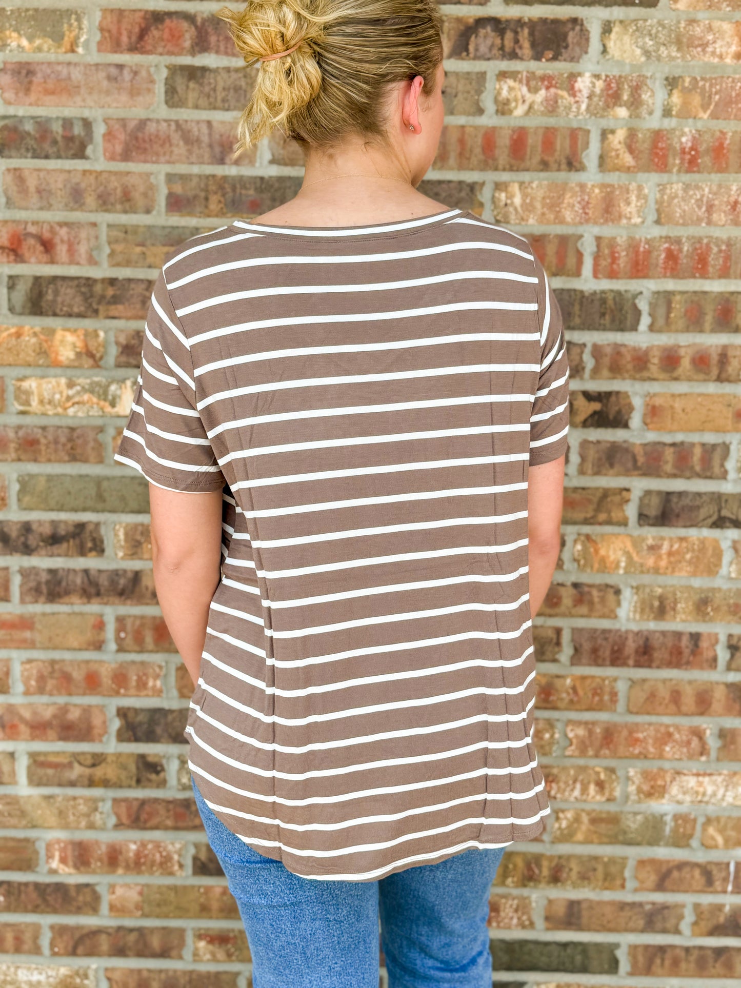 Striped V-neck Short Sleeve Top