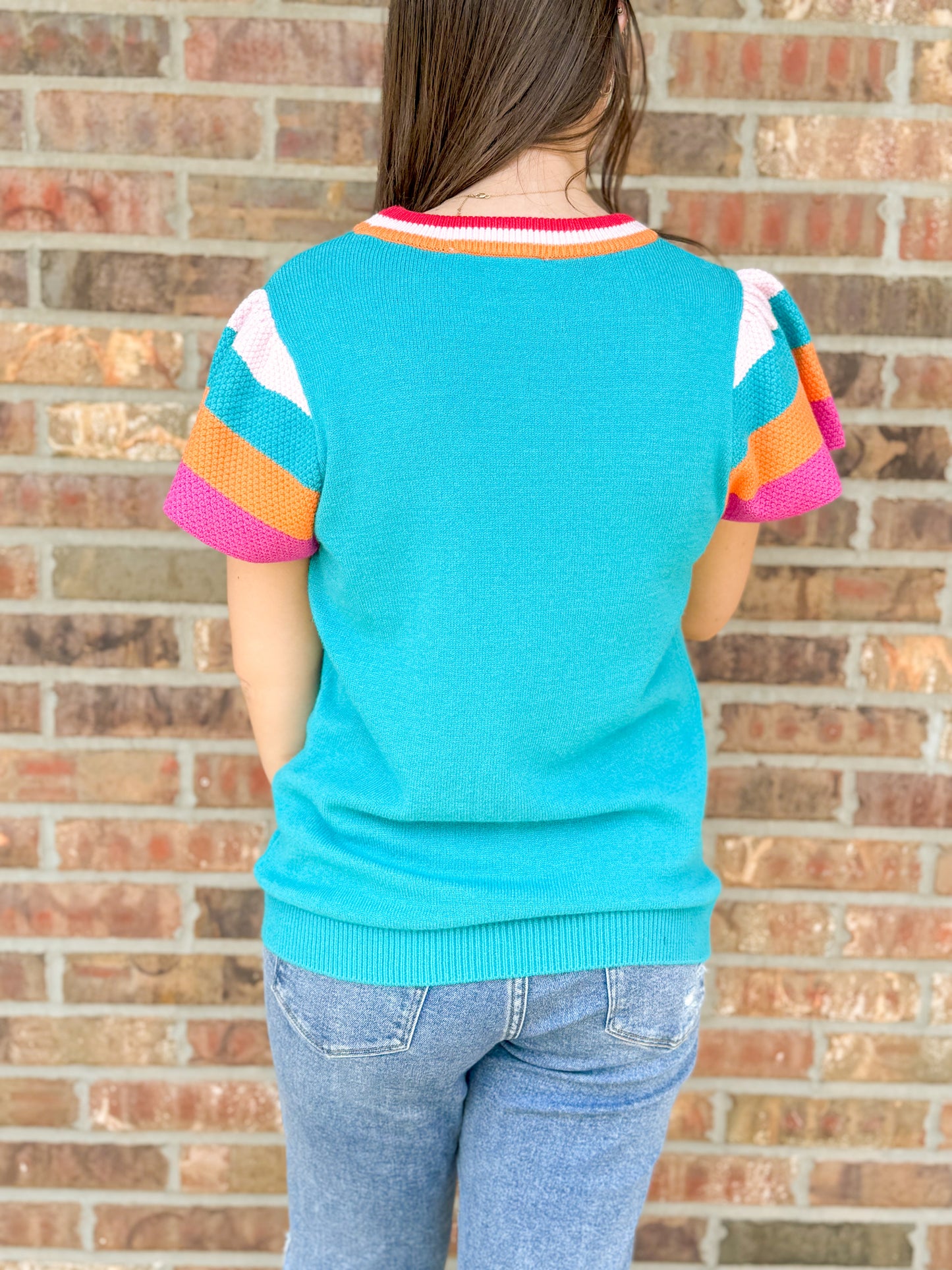 Turquoise Flutter Knit Top