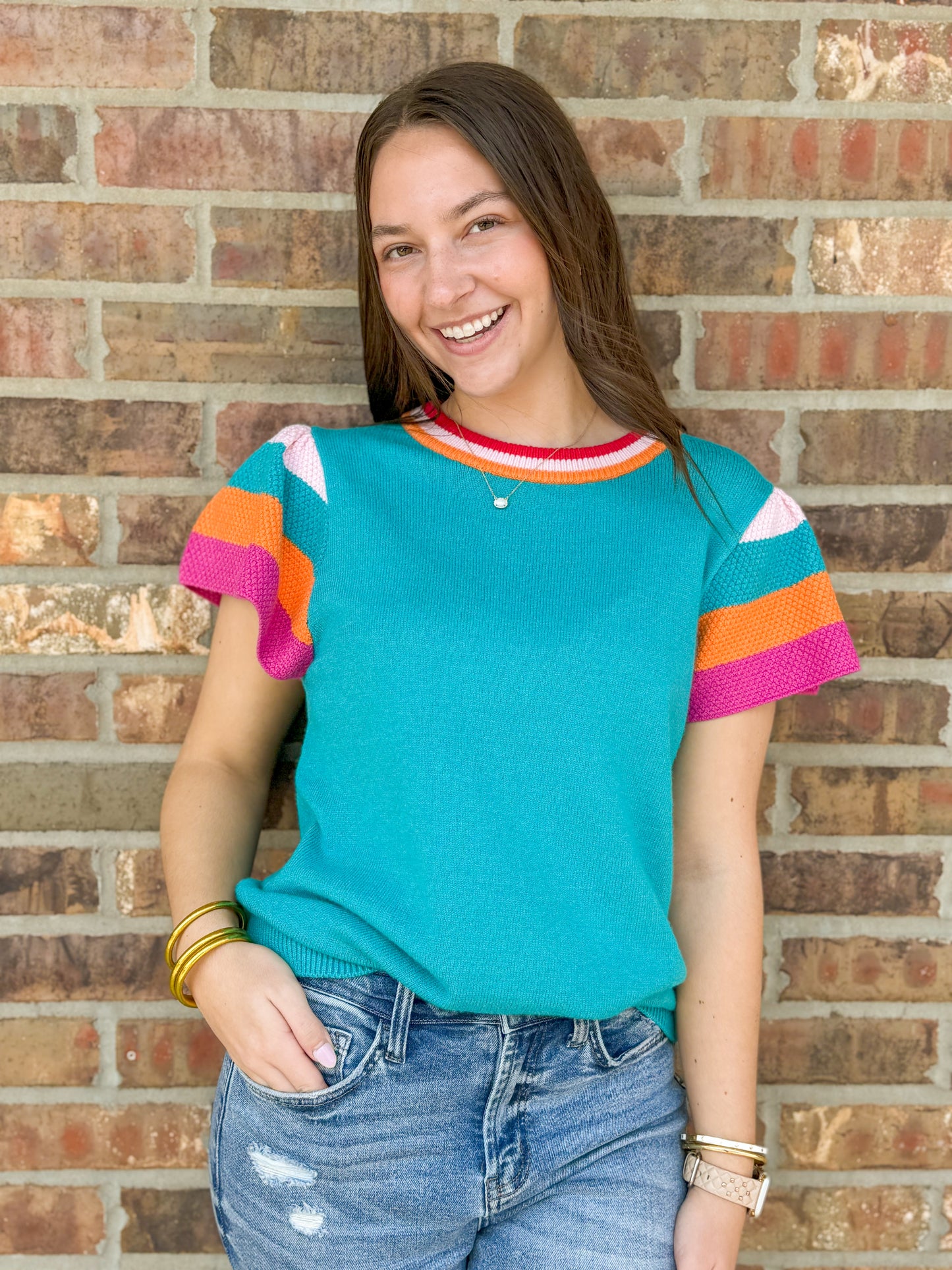 Turquoise Flutter Knit Top