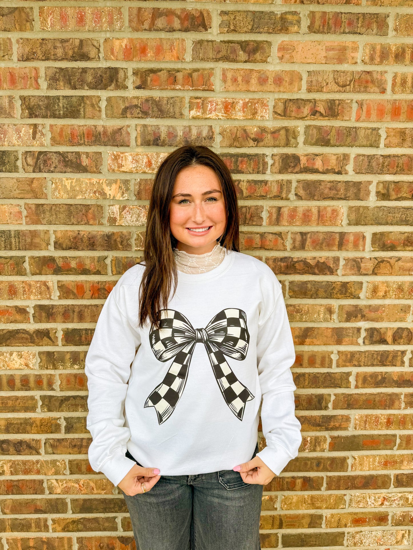 Checkered Bow Sweatshirt