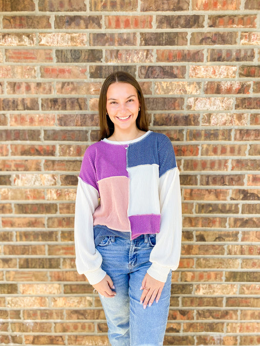 Coco Ribbed Color Block Top