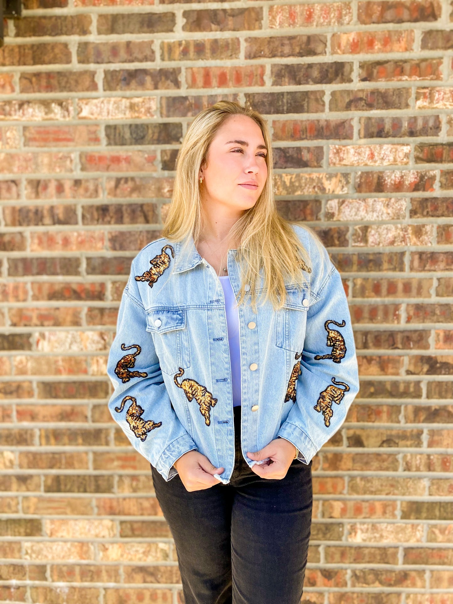 Sequin Tiger Denim Jacket