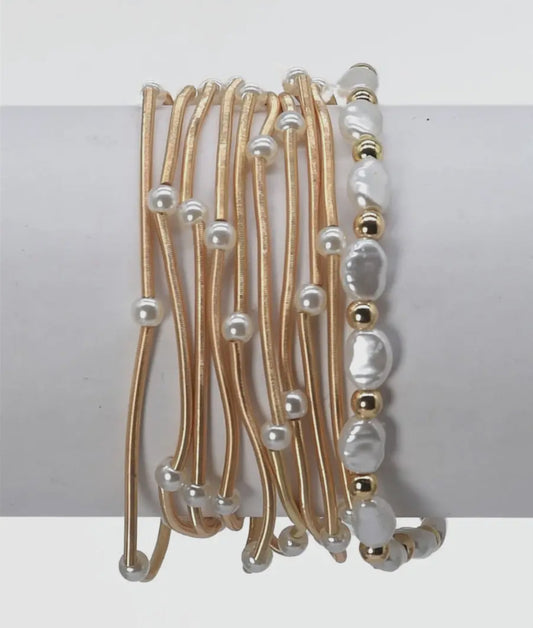 Gold Wired Pearl Bracelets