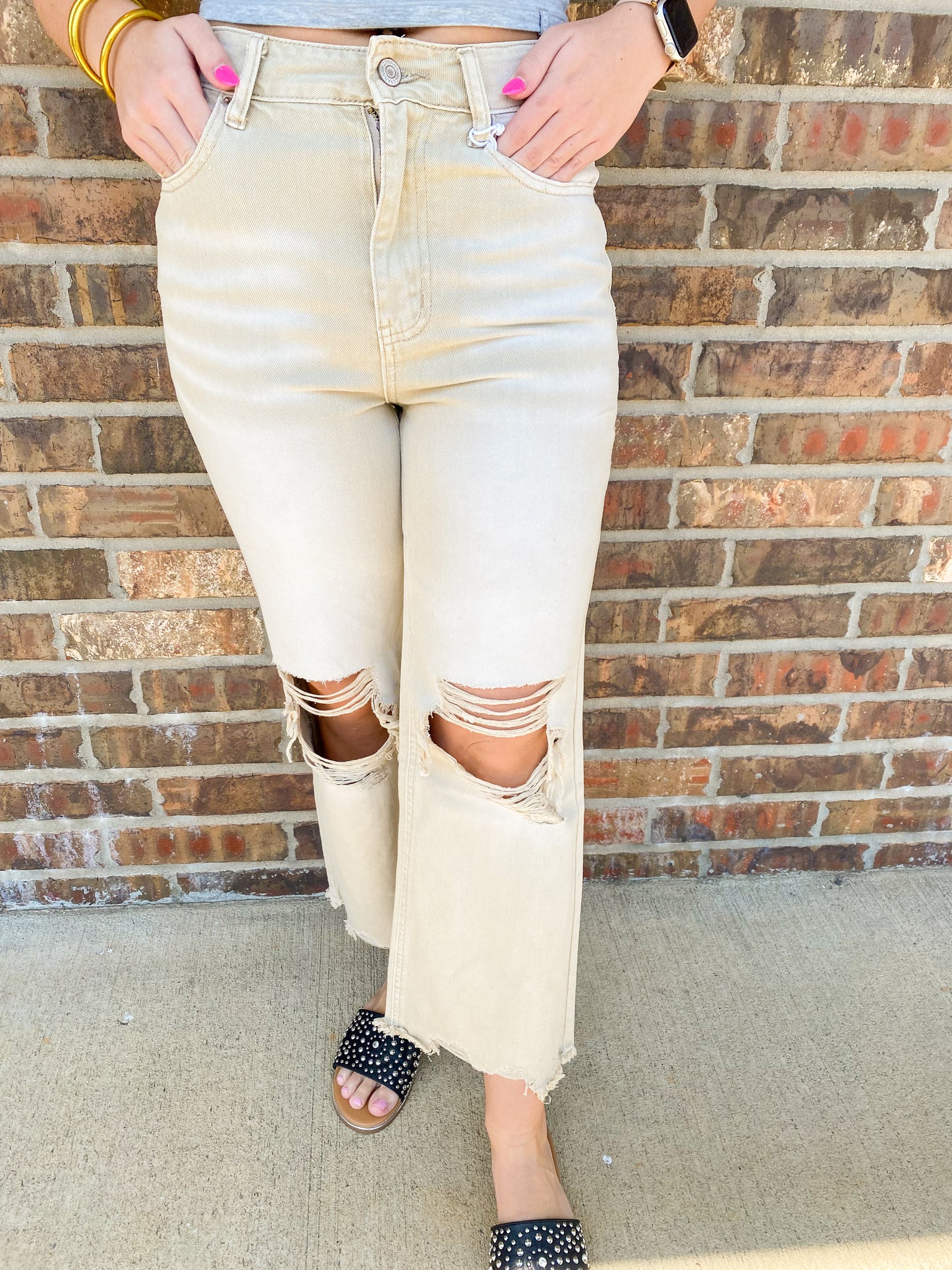 Hanna Acid Washed High Waist Distressed Straight Pants