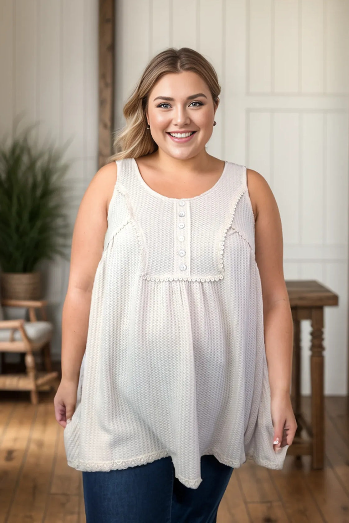 Lacey Oatmeal - Sleeveless Top