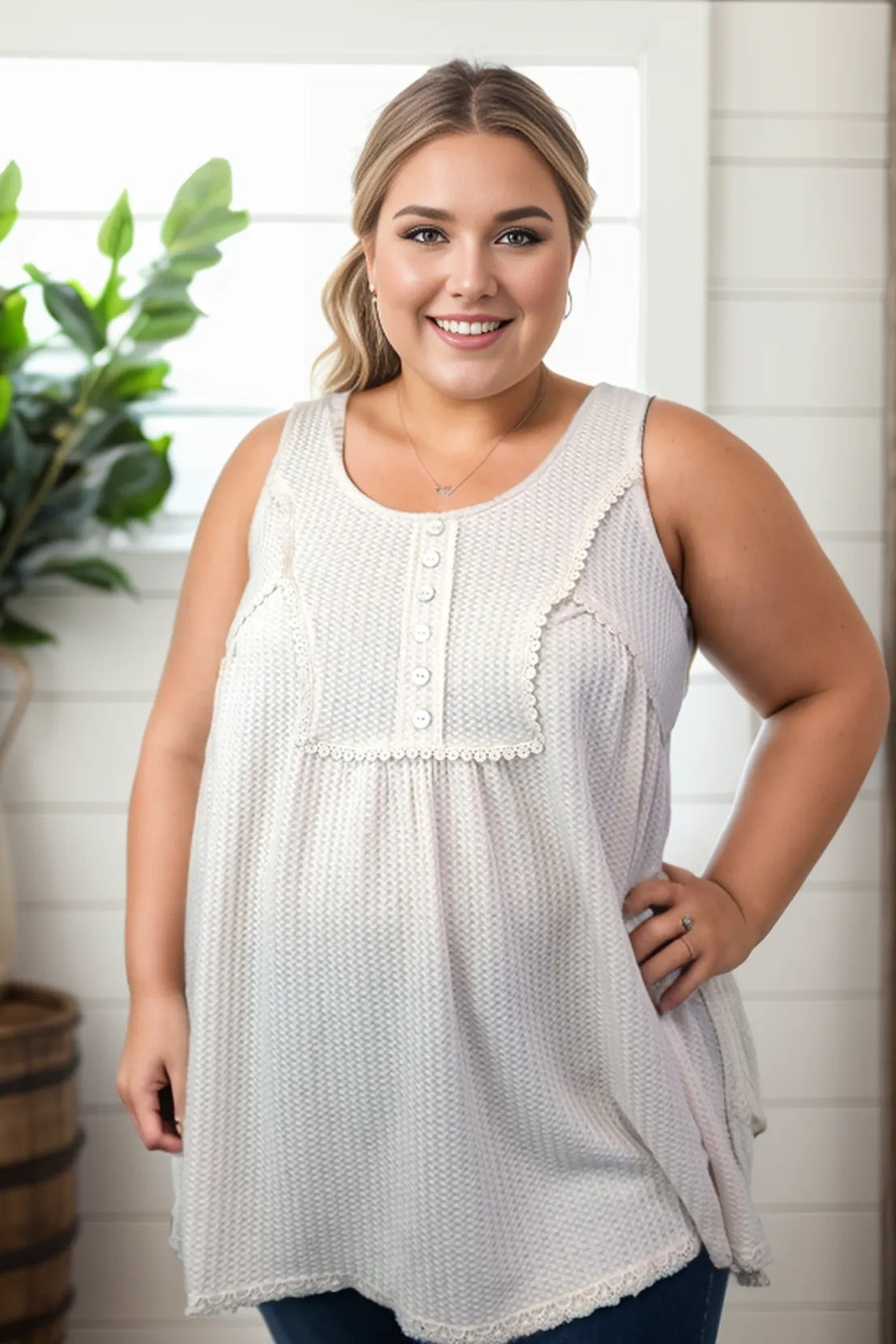 Lacey Oatmeal - Sleeveless Top
