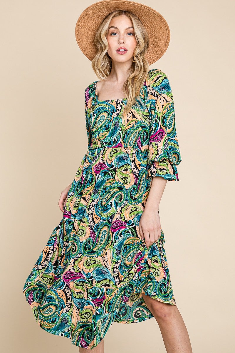 Leah ITY Print Tiered Square-Neck Dress