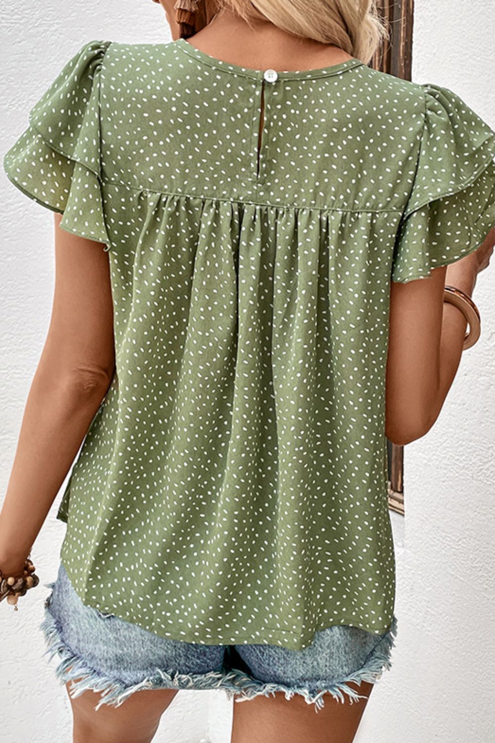 Printed Round Neck Puff Sleeve Blouse