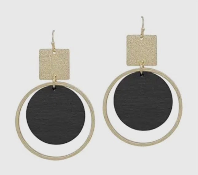 Gold Textured Square With Color Circle Earring
